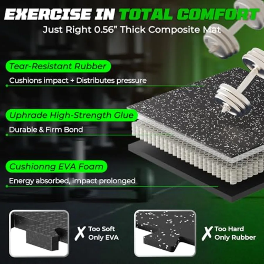 Rubber Gym Flooring – 0.56in Heavy Duty Home Gym Floor Tiles - alternate view
