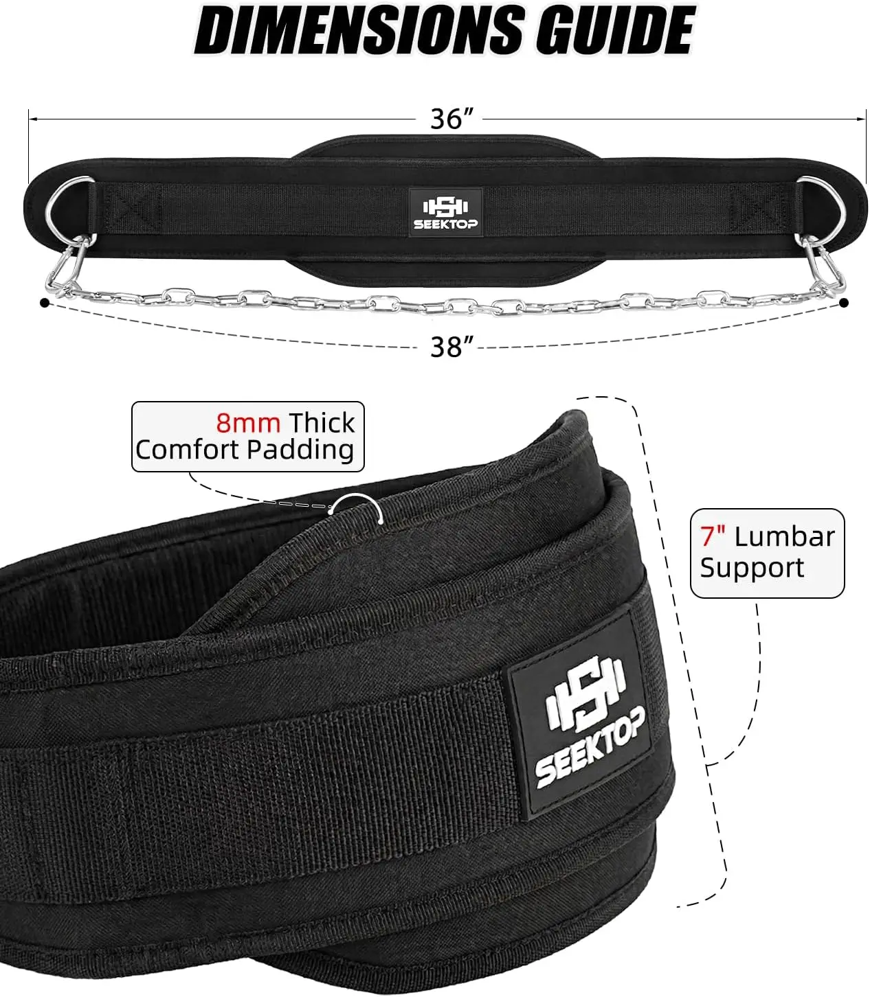 Weighted Dip Belt – Neoprene Waist Belt for Pull-Ups, Dips & Squats, 350lb Capacity - size and dimensions