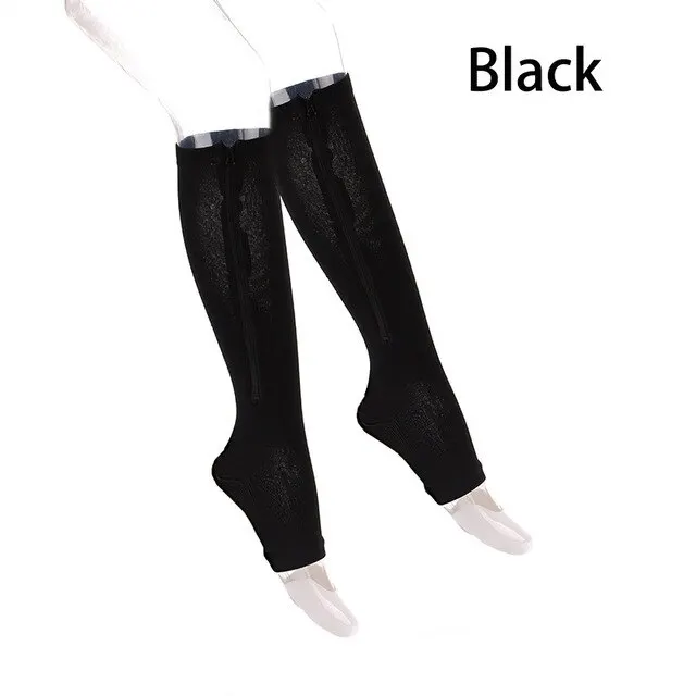 Zipper Compression Socks – Open Toe Graduated Support for Tired Legs - in use