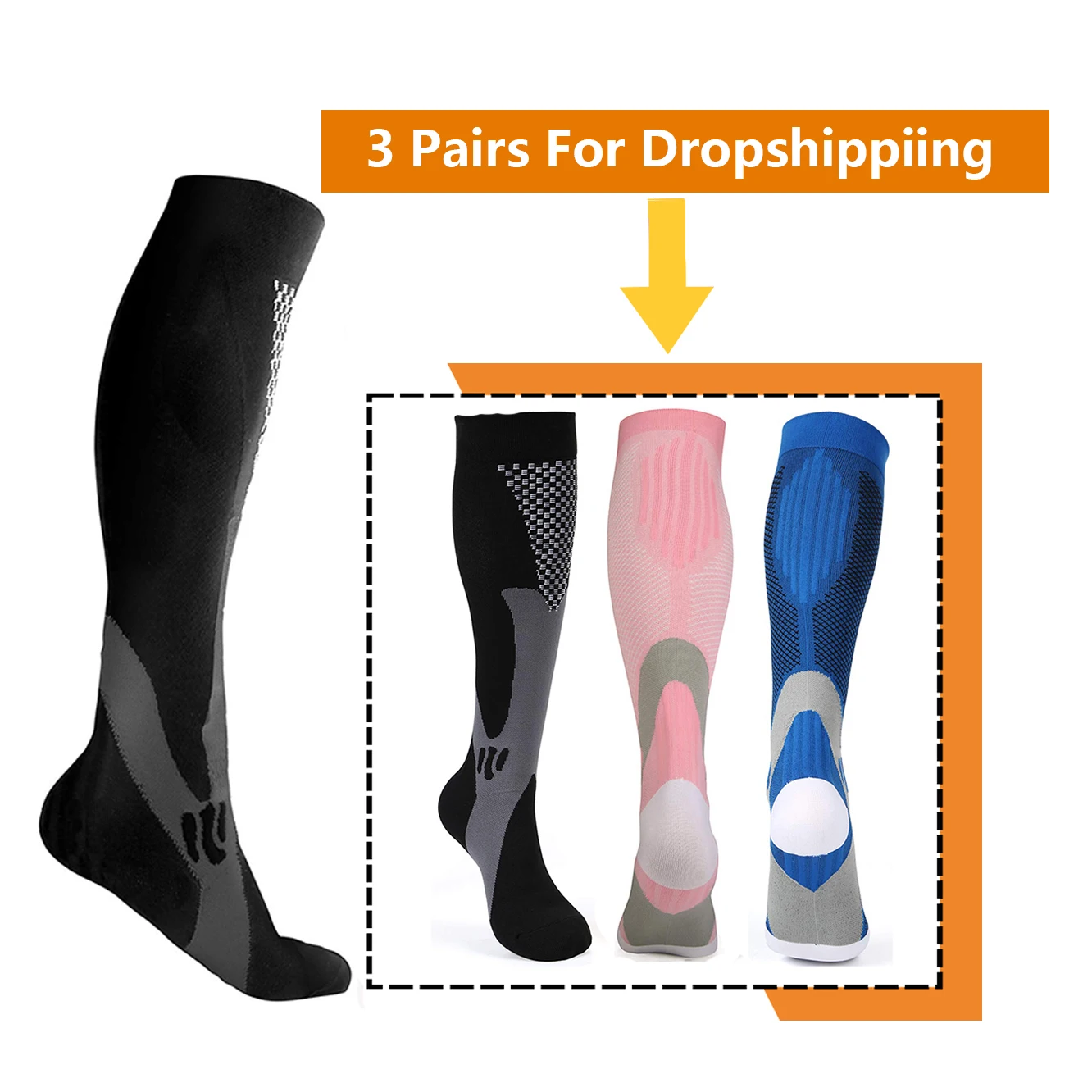 20-30 mmHg Compression Socks – 3 Pairs, Graduated Athletic & Nursing - texture detail