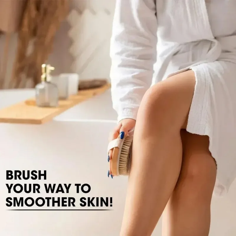 Natural Bristle Dry Body Brush – Wooden Exfoliating Massage Brush - in use