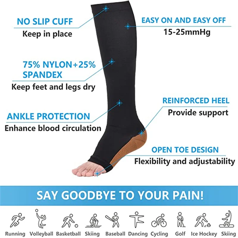 Toeless Compression Socks – Knee-High Support Stockings, S–XXL - in use