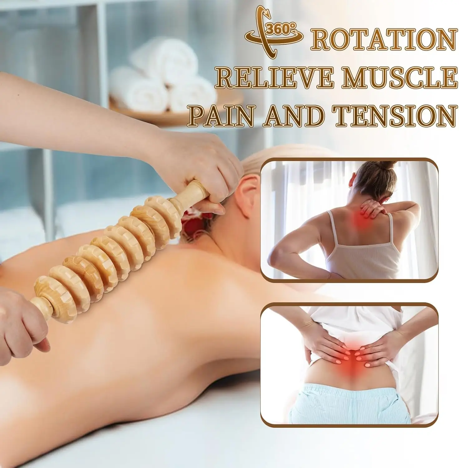 Wooden Fascia Massage Roller – Manual Trigger Point Muscle Roller - in use
