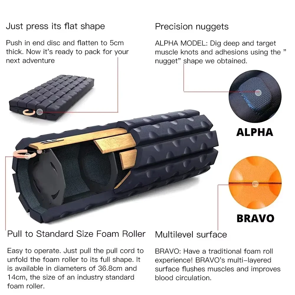 Collapsible Travel Foam Roller – Packable Muscle Recovery & Back Roller - color options