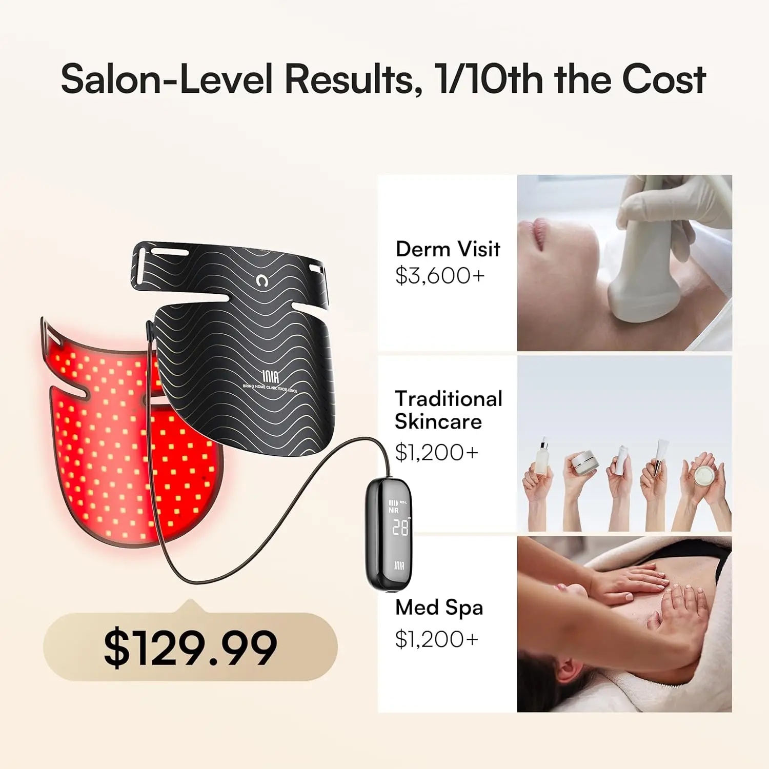 Red Light Therapy Neck & Décolleté Mask – 850nm Near-Infrared, 3 Light Modes - size and dimensions
