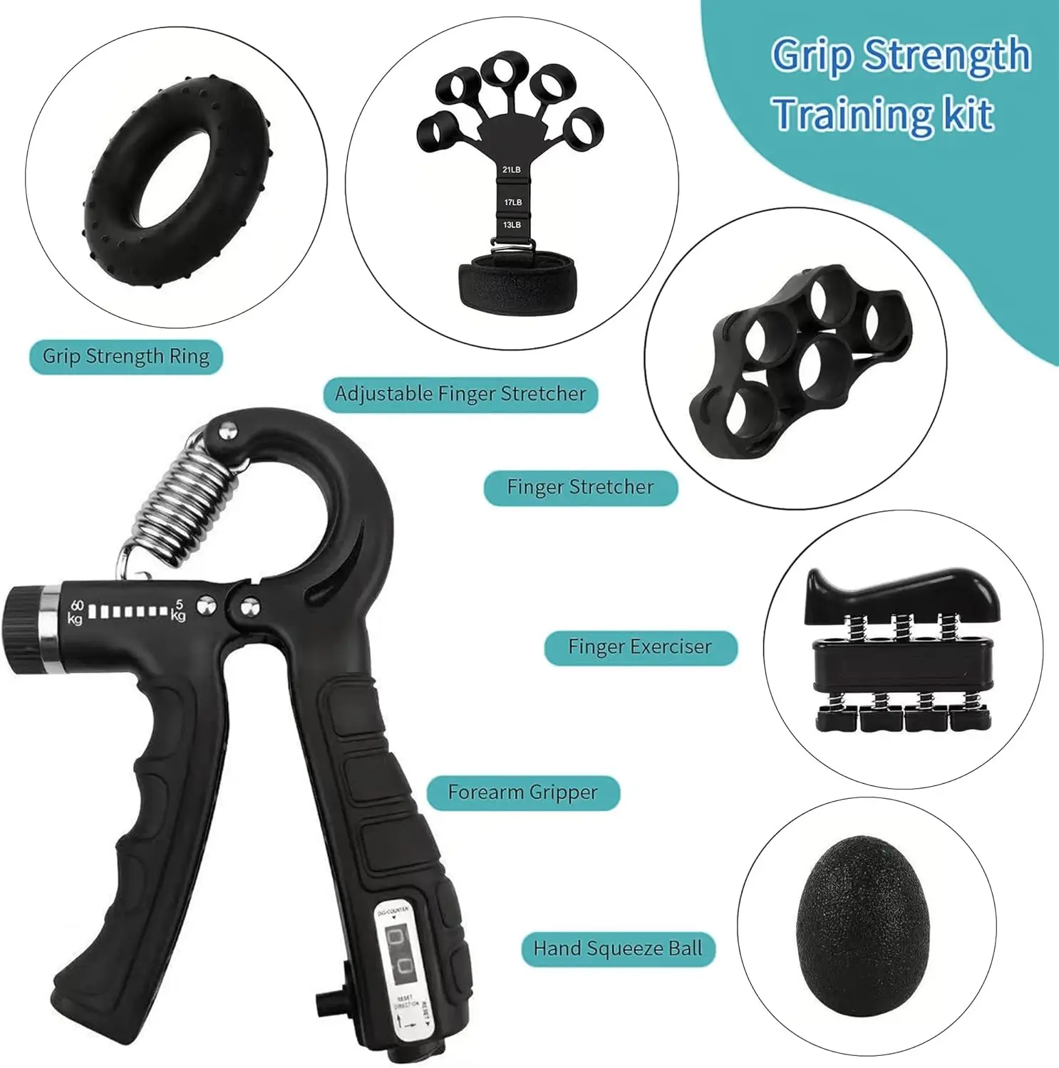 Adjustable Grip Strength Trainer with Counter – Hand & Forearm Exerciser Set - size and dimensions