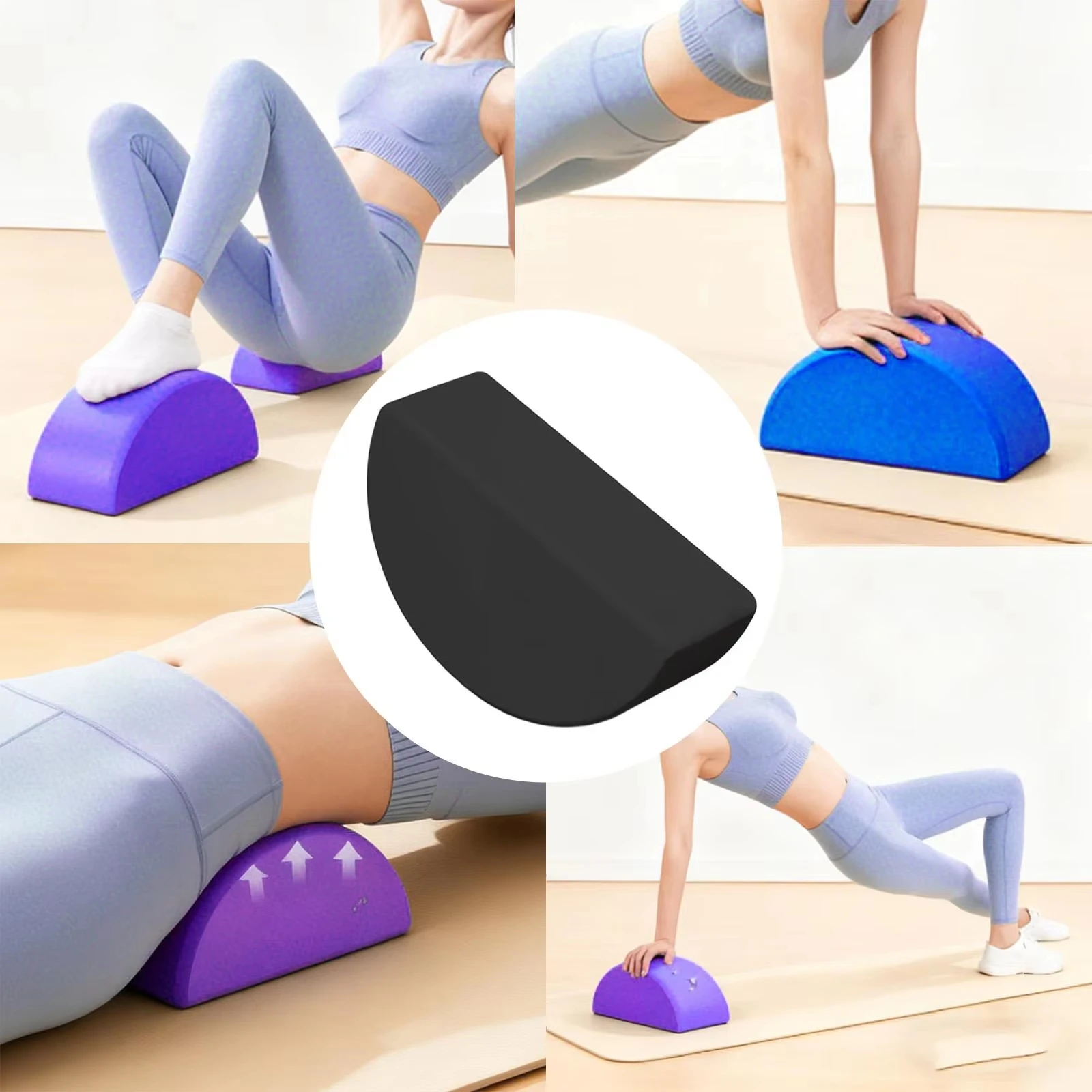 1 2Pcs Non-Slip Yoga Block Half Round Stretching Brick Home Fitness - color options