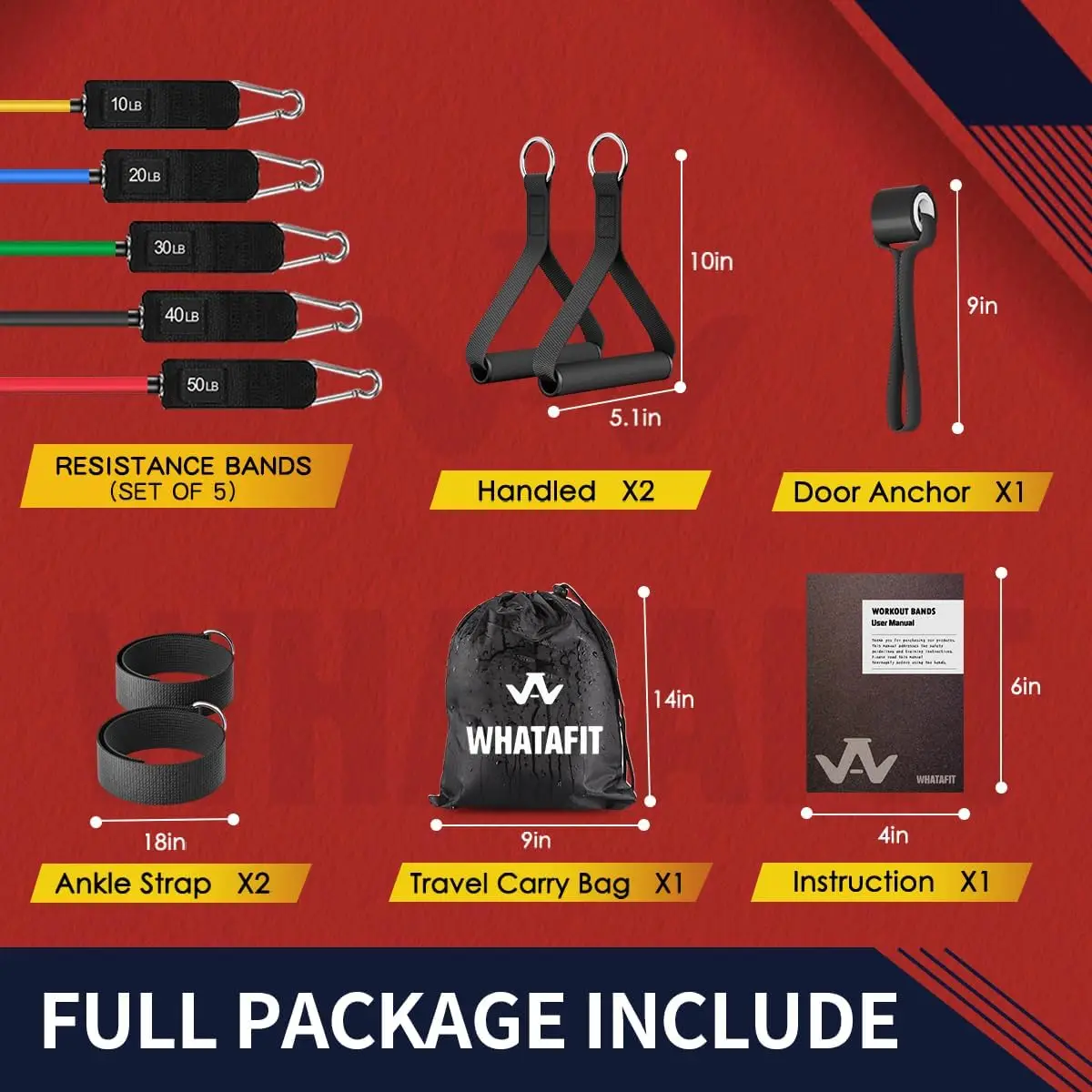 Resistance Bands Set with Handles, Door Anchor & Ankle Straps – 5 Levels - close-up detail