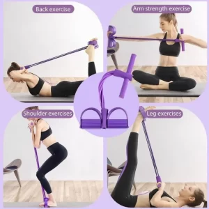 4-Tube Resistance Band with Handles & Foot Pedal – Home Fitness Pull Rope