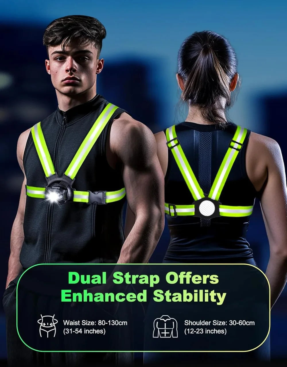 500 Lumen Running Light & 360° Reflective Vest Set – IPX4 Night Visibility Kit - color options