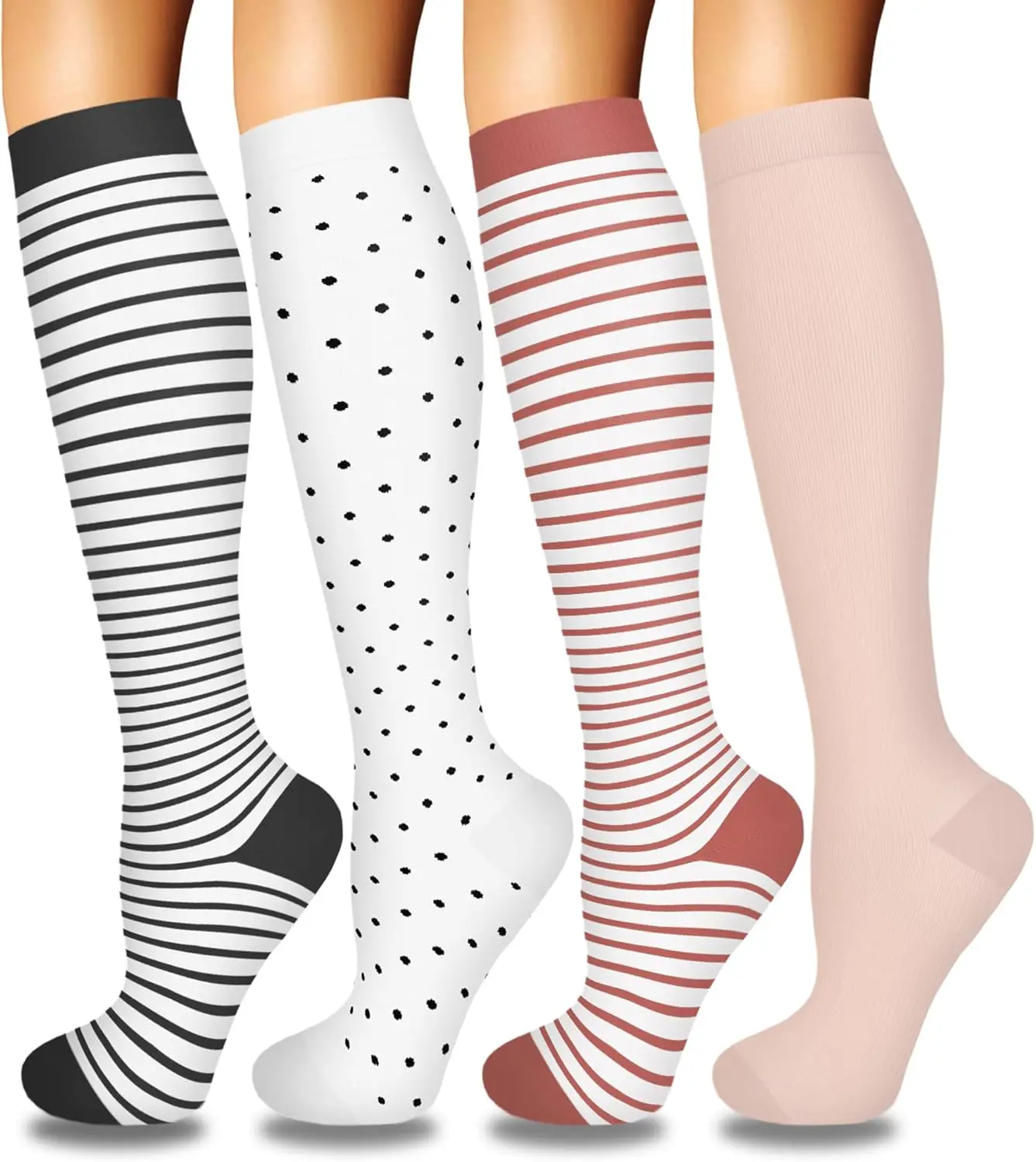 Women's Compression Socks, 4 Pairs – Graduated Support for Nursing & Running - detail view
