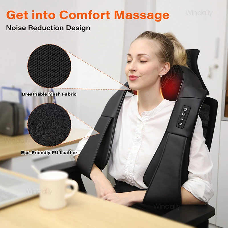 4D Shiatsu Neck & Shoulder Massager with Heat – Kneading Massage Pillow - in use