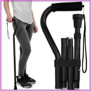 RMS Folding Cane – Adjustable Walking Stick with Offset Foam Handle