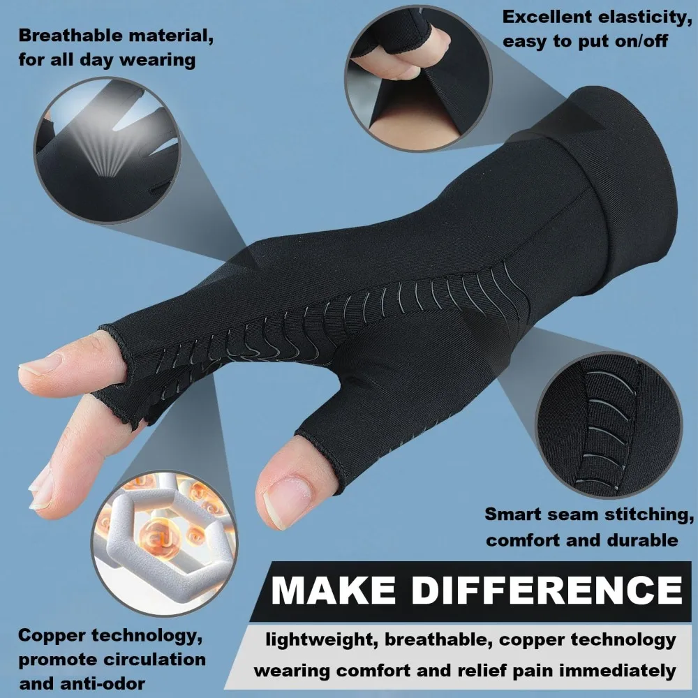 Copper Compression Gloves – Half-Finger Arthritis & Wrist Support - close-up detail