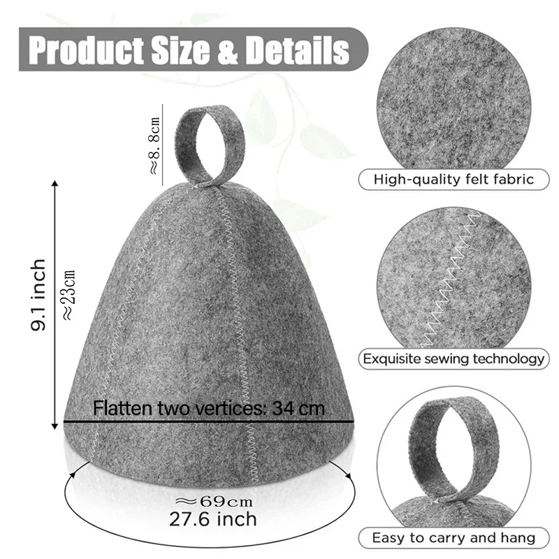 Sauna Hats Thicken Wool Felt Shower Cap Hair Turban Quickly Towel - size and dimensions