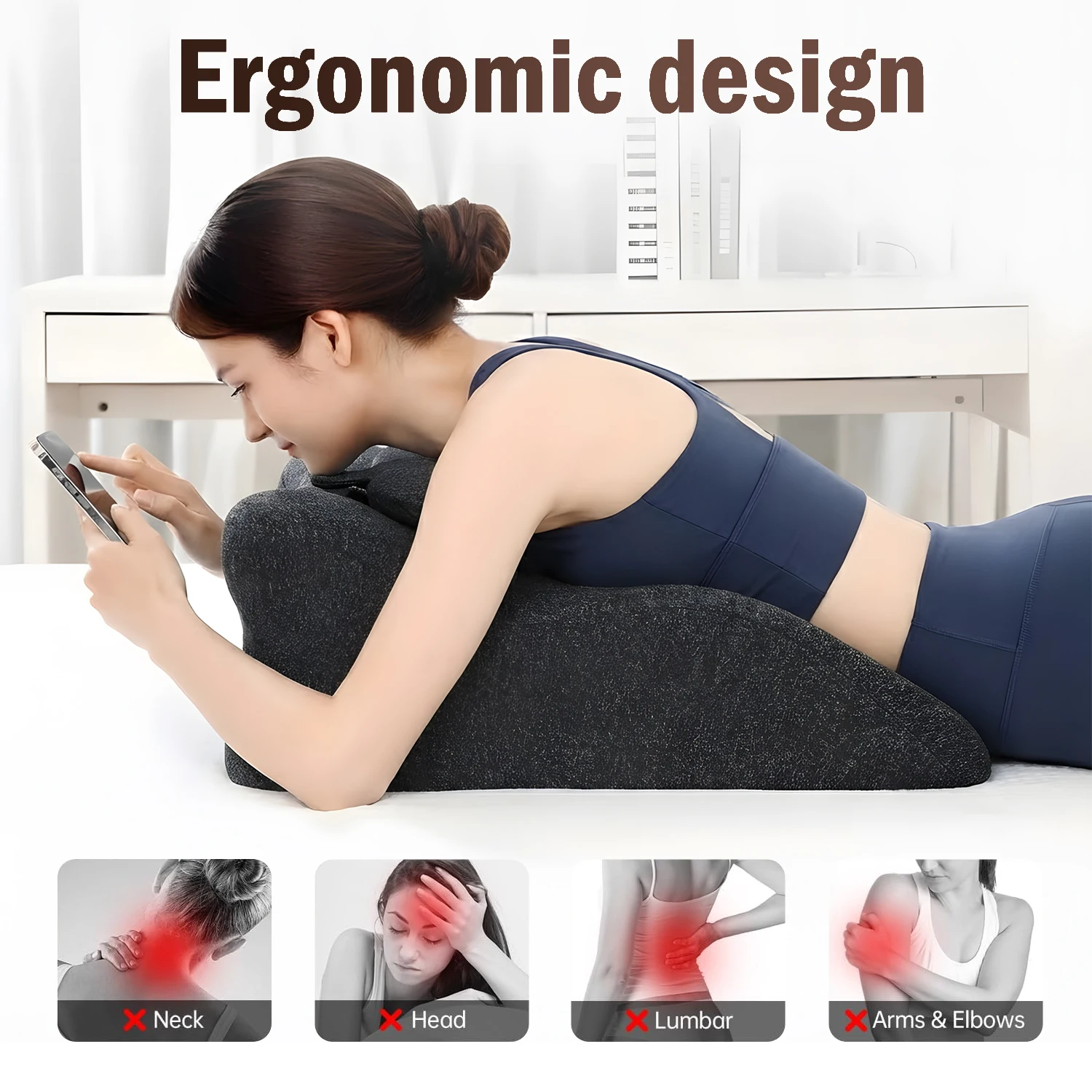 Memory Foam Wedge Pillow 60x36x21cm – Acid Reflux, Back Pain & Post-Surgery - alternate view