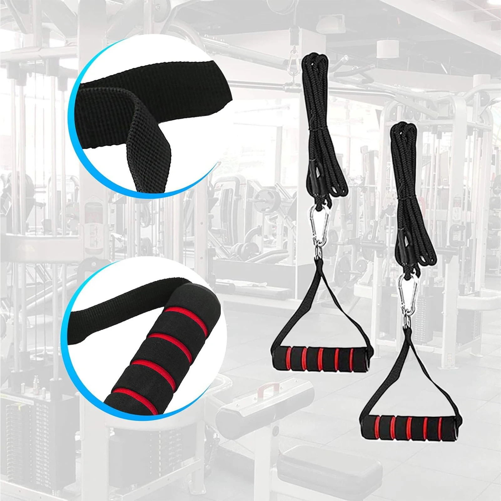 Wall Mounted LAT Pulldown Machines with Tricep Rope Resistance Band Handles - in use