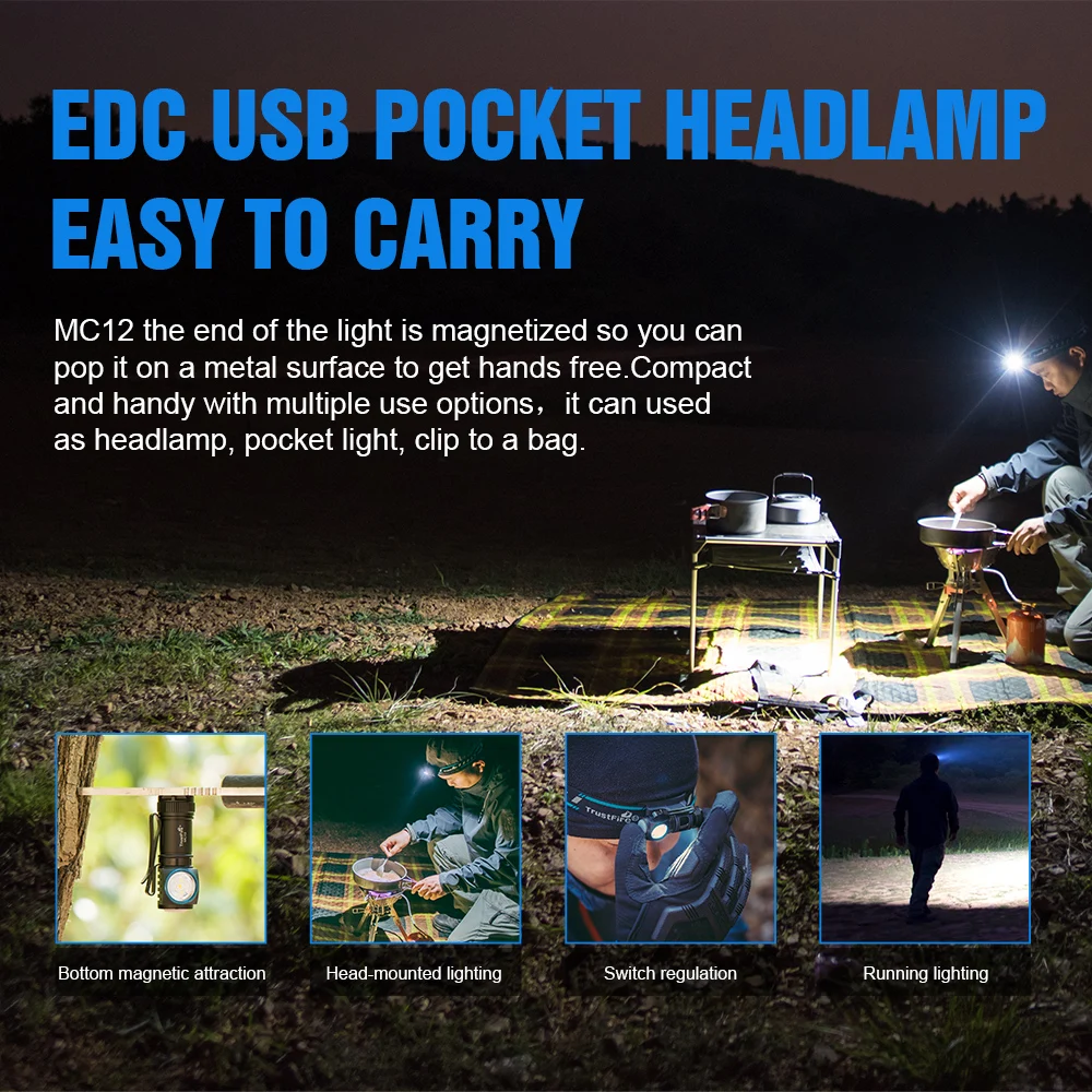 TrustFire MC12 LED Headlamp - 1000 Lumens, Magnetic Rechargeable - size and dimensions