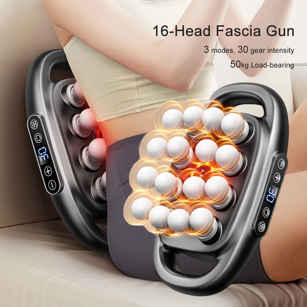 16-Head Fascia Massage Gun – Percussion Therapy for Back, Neck & Shoulders - in use