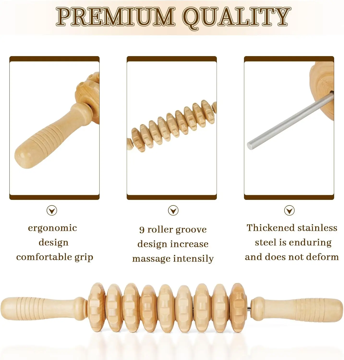Wooden Fascia Massage Roller – Manual Trigger Point Muscle Roller - color options