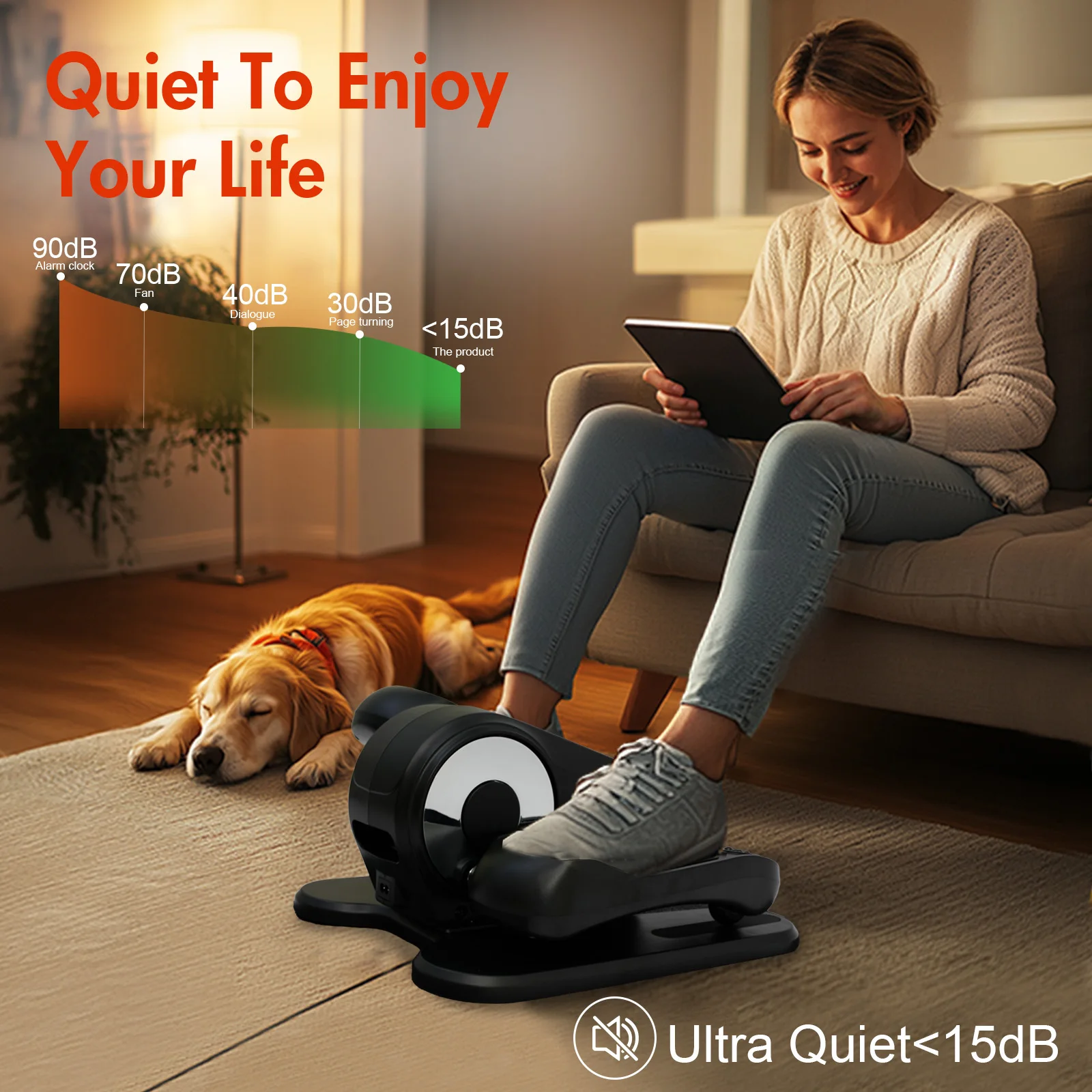 Under Desk Elliptical – Quiet Motorised Seated Pedal Exerciser with LCD - detail view