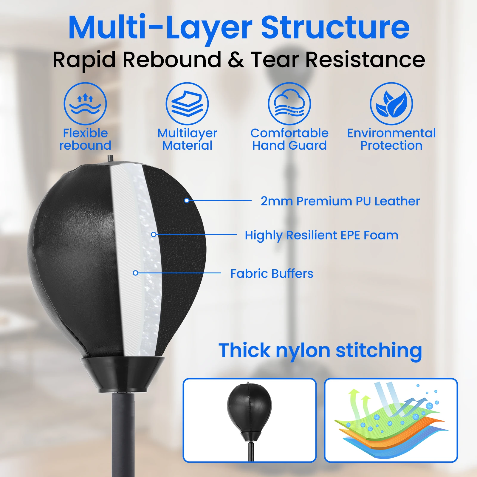 Reflex Boxing Punching Bag with Stand Height Adjustable Freestanding Speed Ball - close-up detail