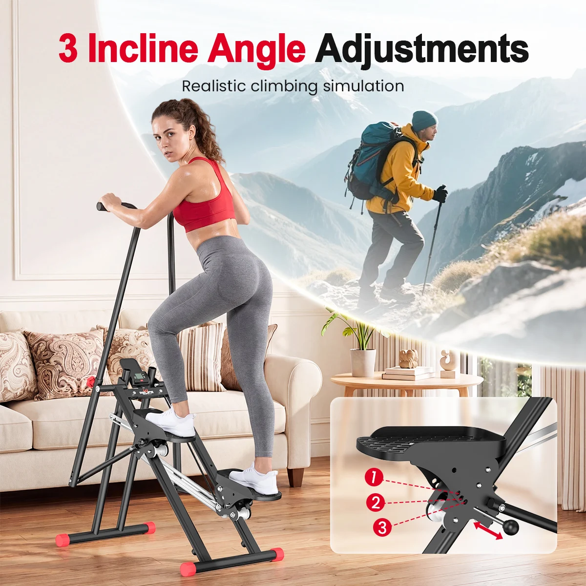 Vertical Stair Stepper – Quiet Home Cardio Climber with LCD & 3 Resistance Levels - alternate view