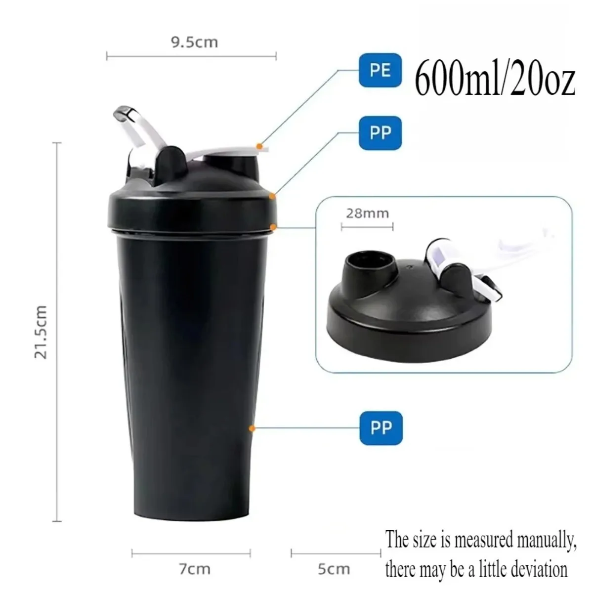 600ml 20oz BPA Free Protein Shaker Cup Portable Fitness with Blender - in use