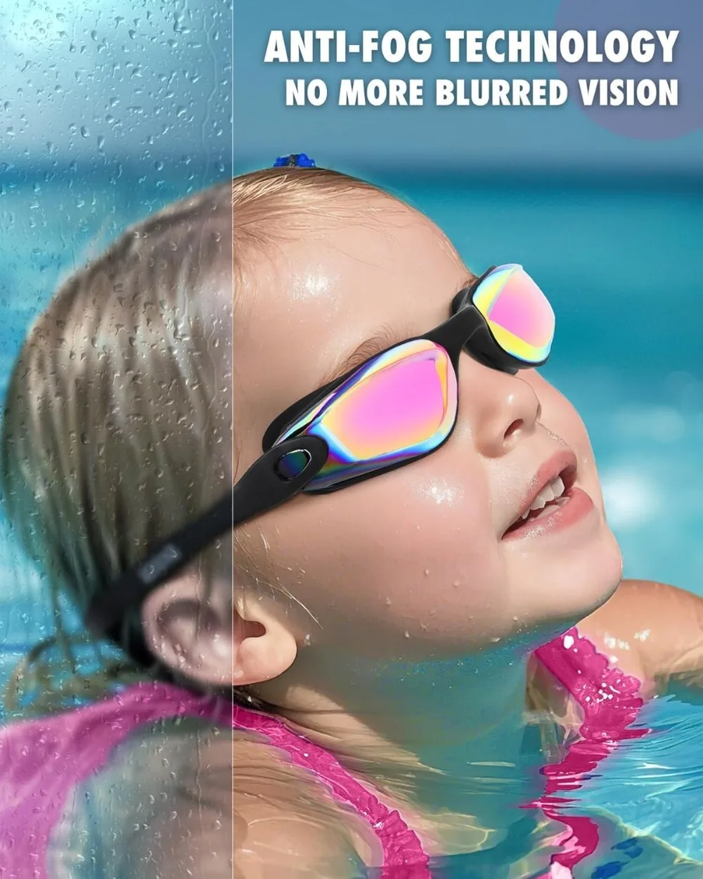 Kids Swim Goggles Anti-Fog UV Protection Ages 3-14 Comfort Fit - color options