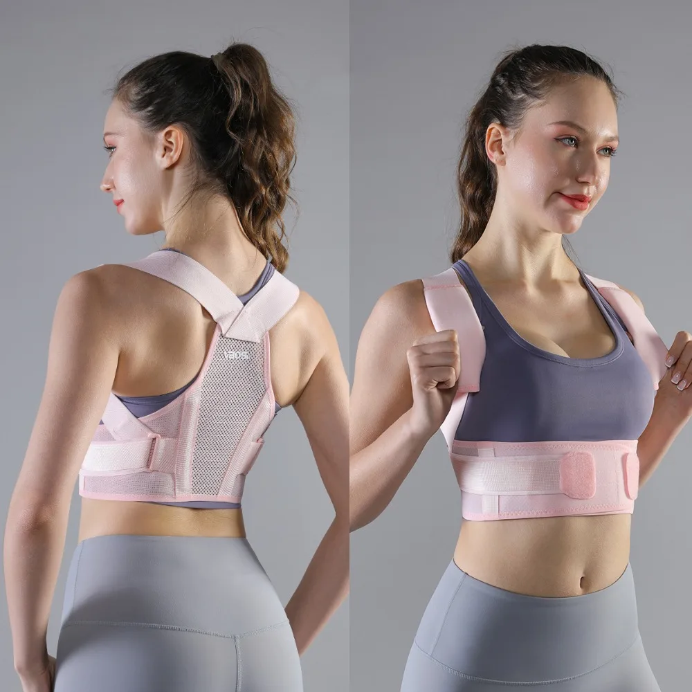New Polyester Spandex Posture Corrector Black White Pink Adjustable Back Support - packaging