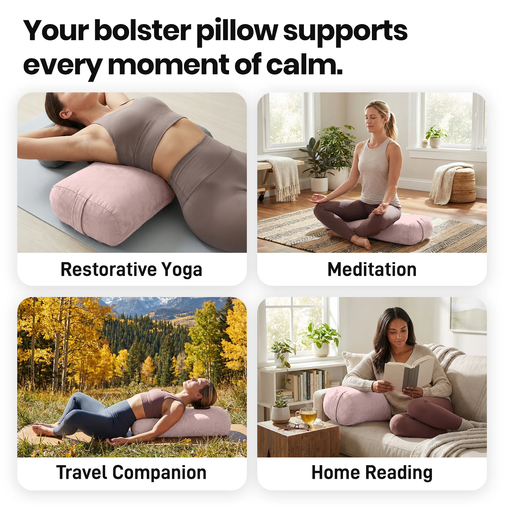 Round Yoga Bolster Pillow - Firm Support Cushion for Restorative Yoga - size and dimensions