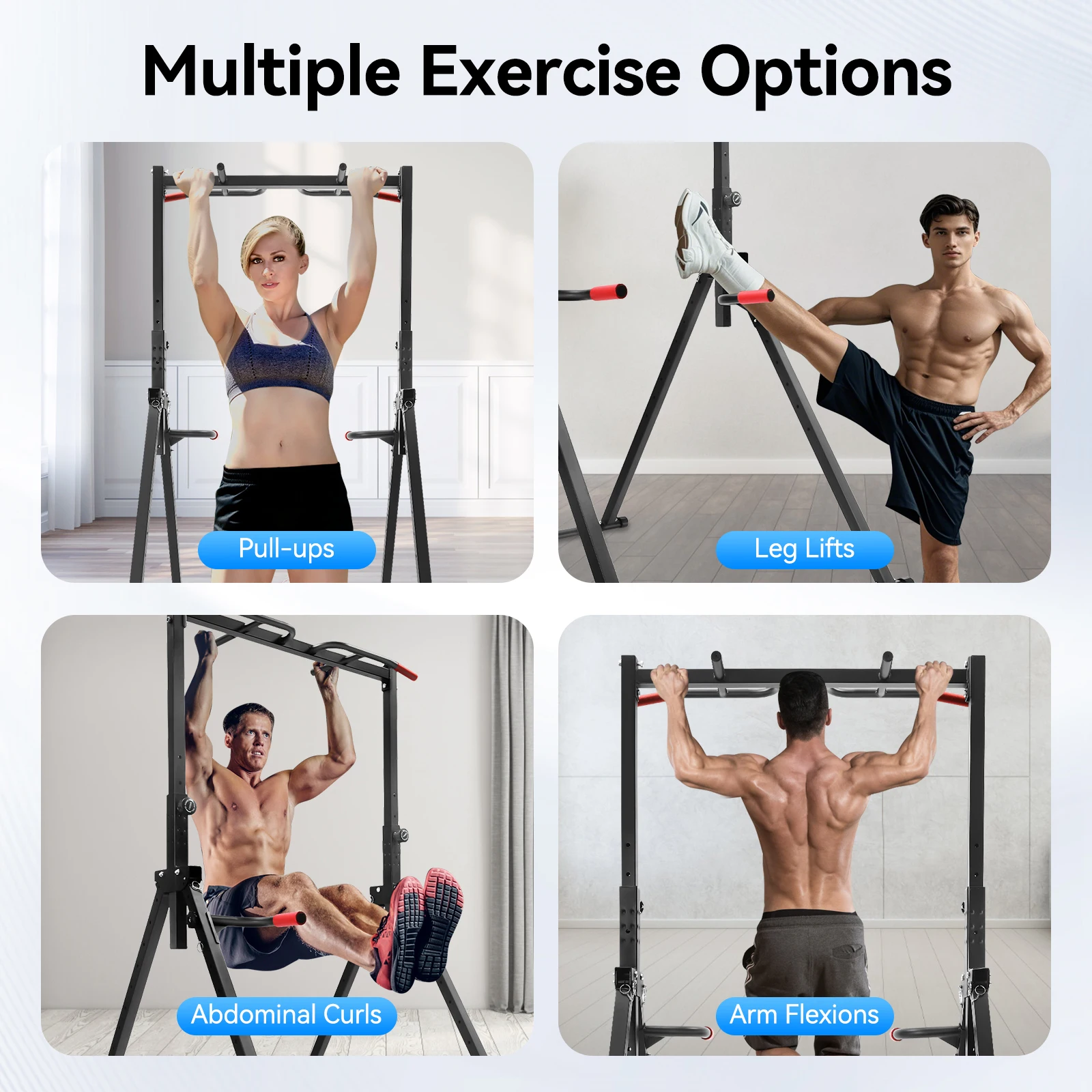 Adjustable Pull-Up Bar Station – Foldable 200kg Frame with Parallel Bars - size and dimensions