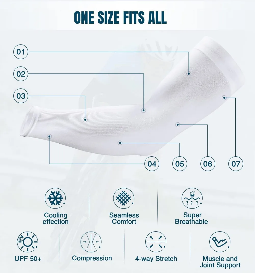 Cooling Compression Arm Sleeves – Ice Silk, UV Protection & Tattoo Cover - size and dimensions