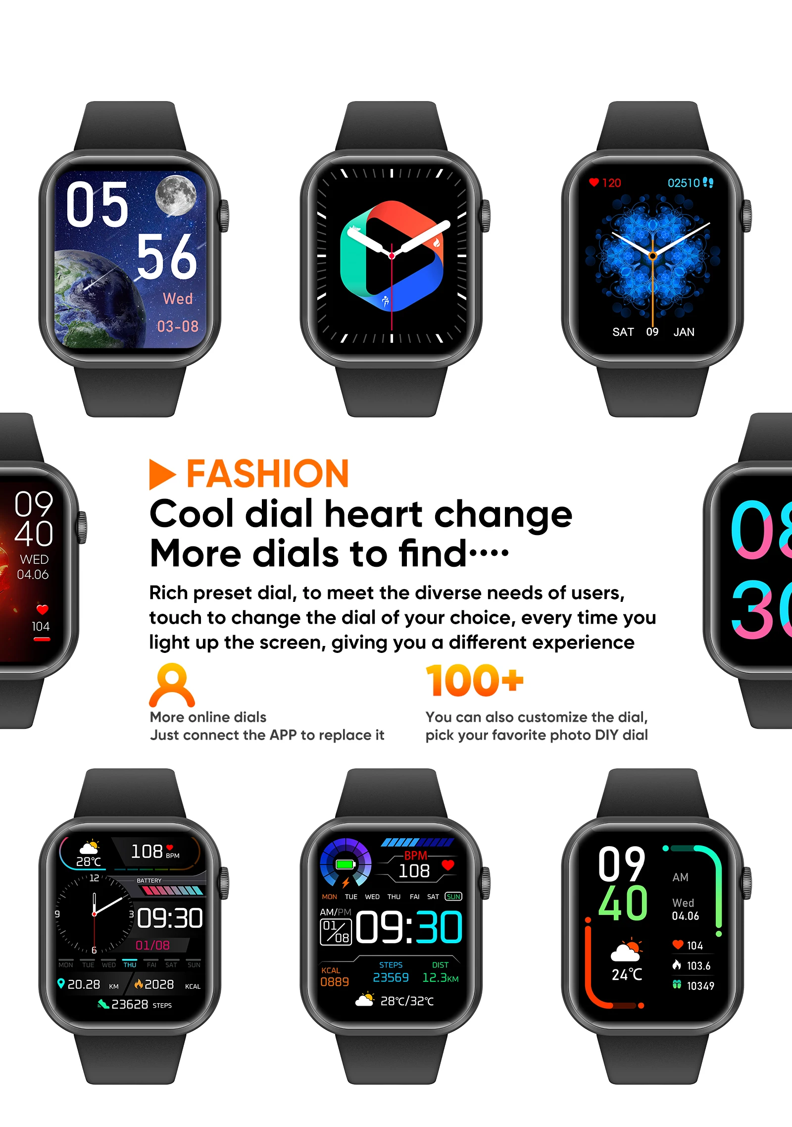 Life3 Square Smart Watch for Women BT Calling Heart Rate Monitor - detail view