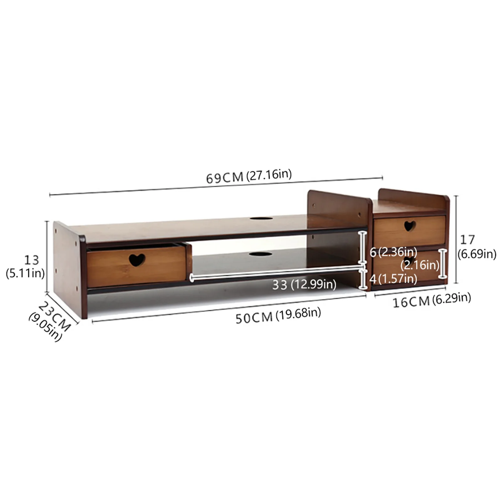 Bamboo Monitor Stand with Storage – Ergonomic Screen Riser - size and dimensions