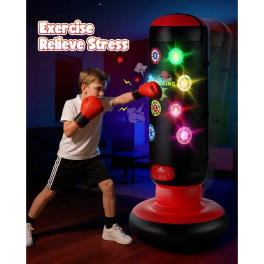 Inflatable Boxing Reflex Trainer – Scoring, Lights & 4 Game Modes with Gloves - alternate view