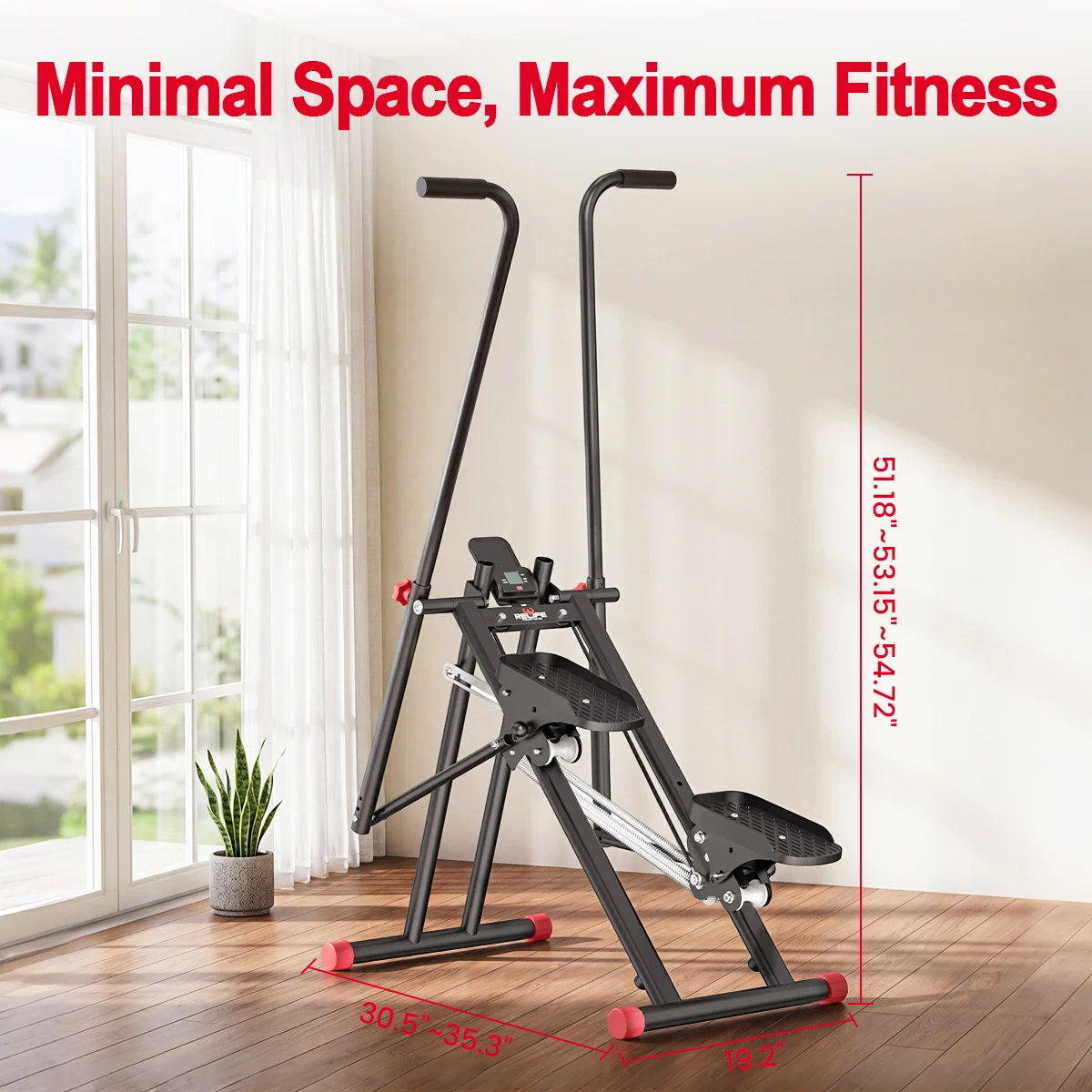 Vertical Stair Stepper – Quiet Home Cardio Climber with LCD & 3 Resistance Levels - size and dimensions