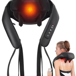 Shiatsu Neck & Shoulder Massager with Heat – Cordless 3D Kneading Pillow