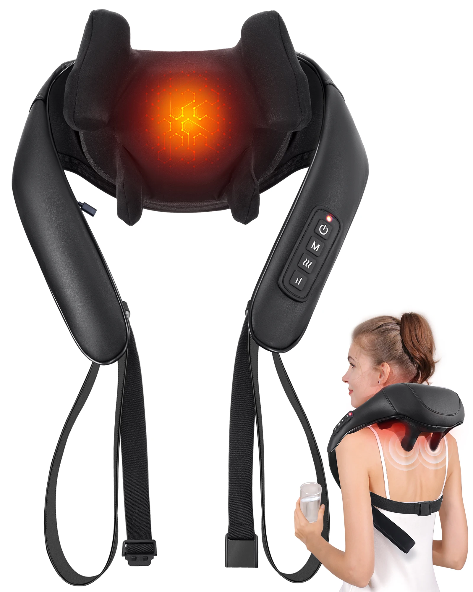 Shiatsu Neck & Shoulder Massager with Heat – Cordless 3D Kneading Pillow
