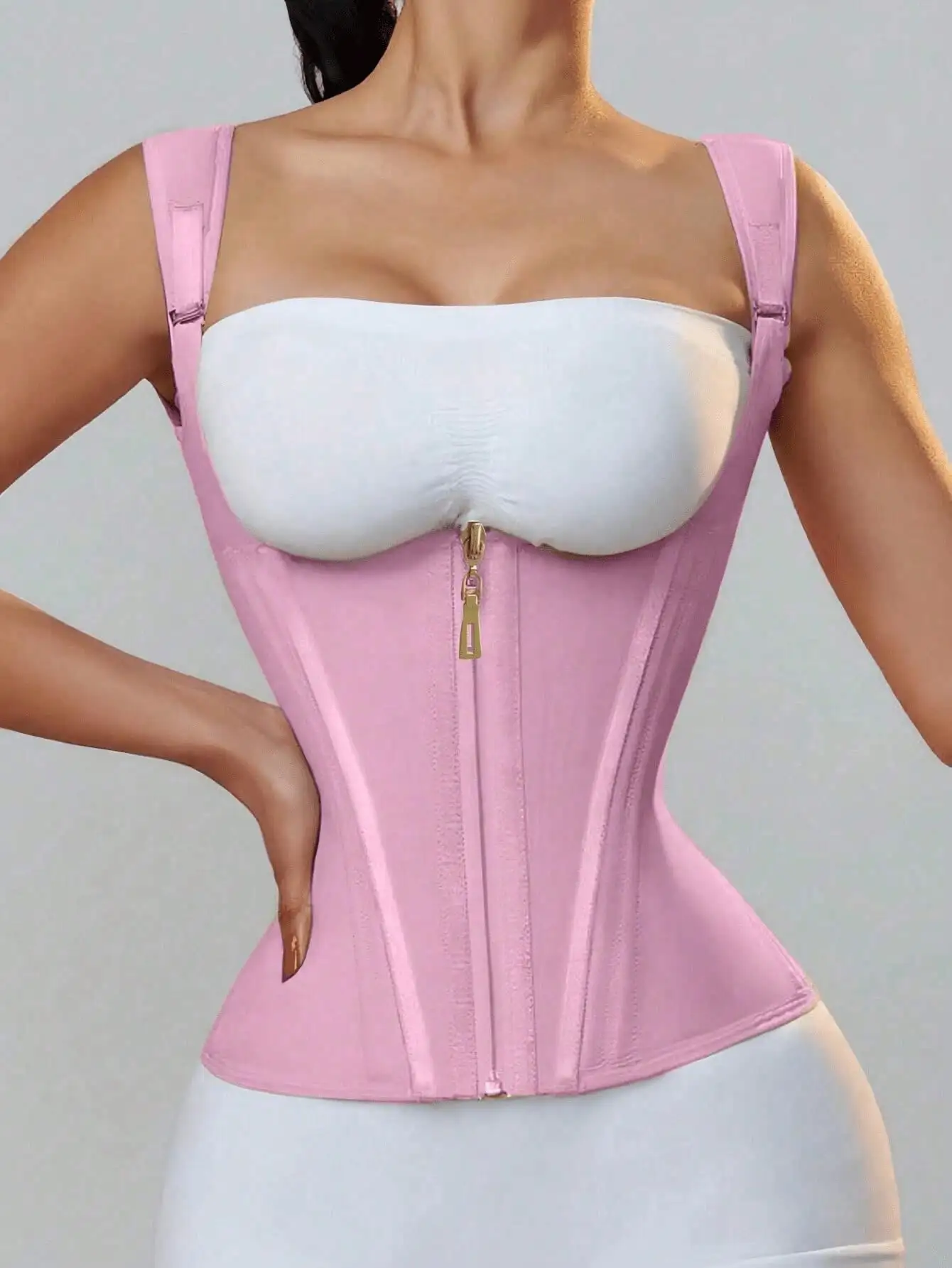 Fajas Colombianas Double Compression Waist Trainer Corset with Zipper - detail view