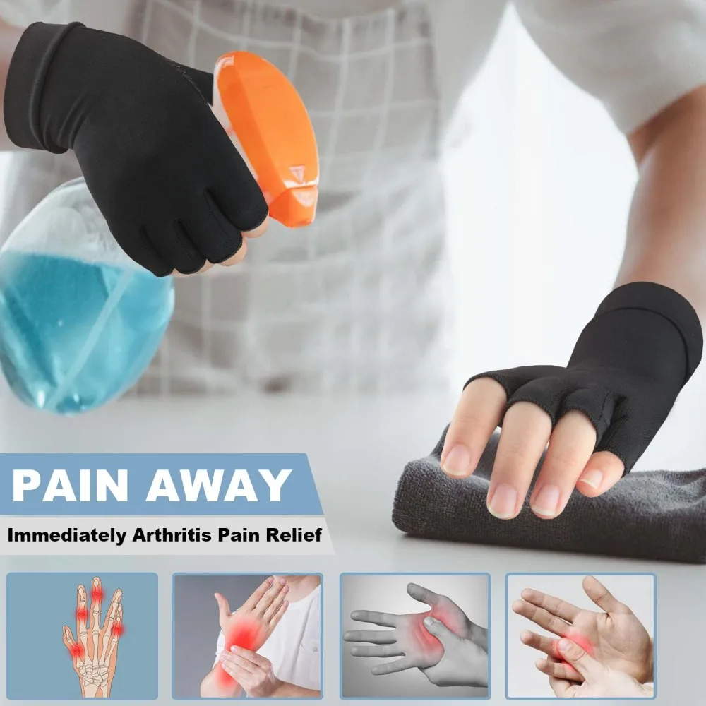 Copper Compression Gloves – Half-Finger Arthritis & Wrist Support - in use