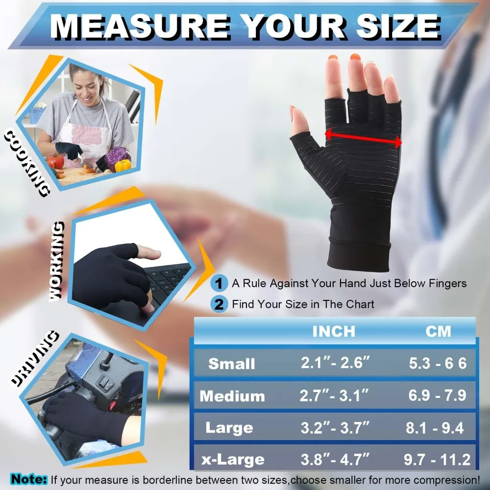Copper Compression Gloves – Half-Finger Arthritis & Wrist Support - alternate view