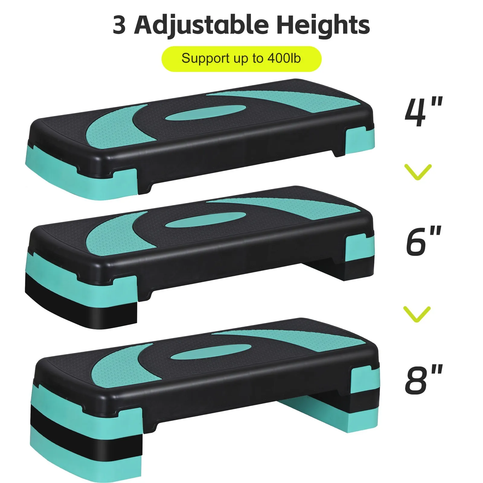 31" Adjustable Aerobic Step Platform – 4"/6"/8" Risers, Home Cardio Trainer - size and dimensions