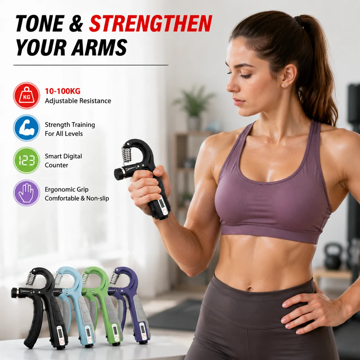 Adjustable Hand Grip Strengthener 10–100kg with Digital Counter – Forearm Trainer - alternate view
