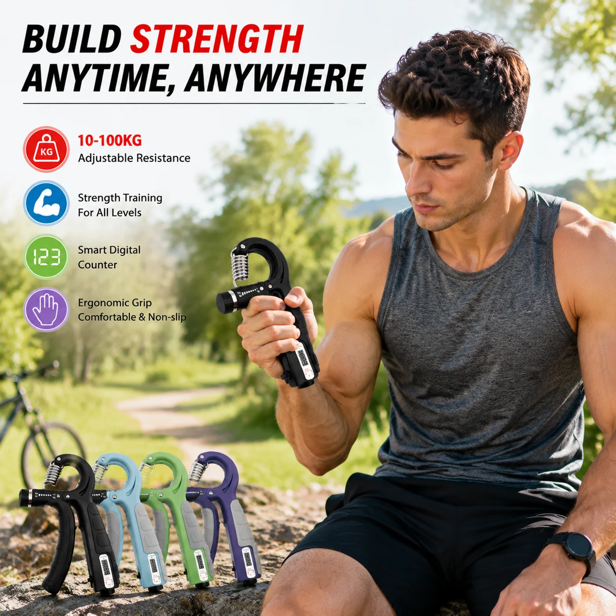 Adjustable Hand Grip Strengthener – 10–100kg Forearm Trainer - size and dimensions