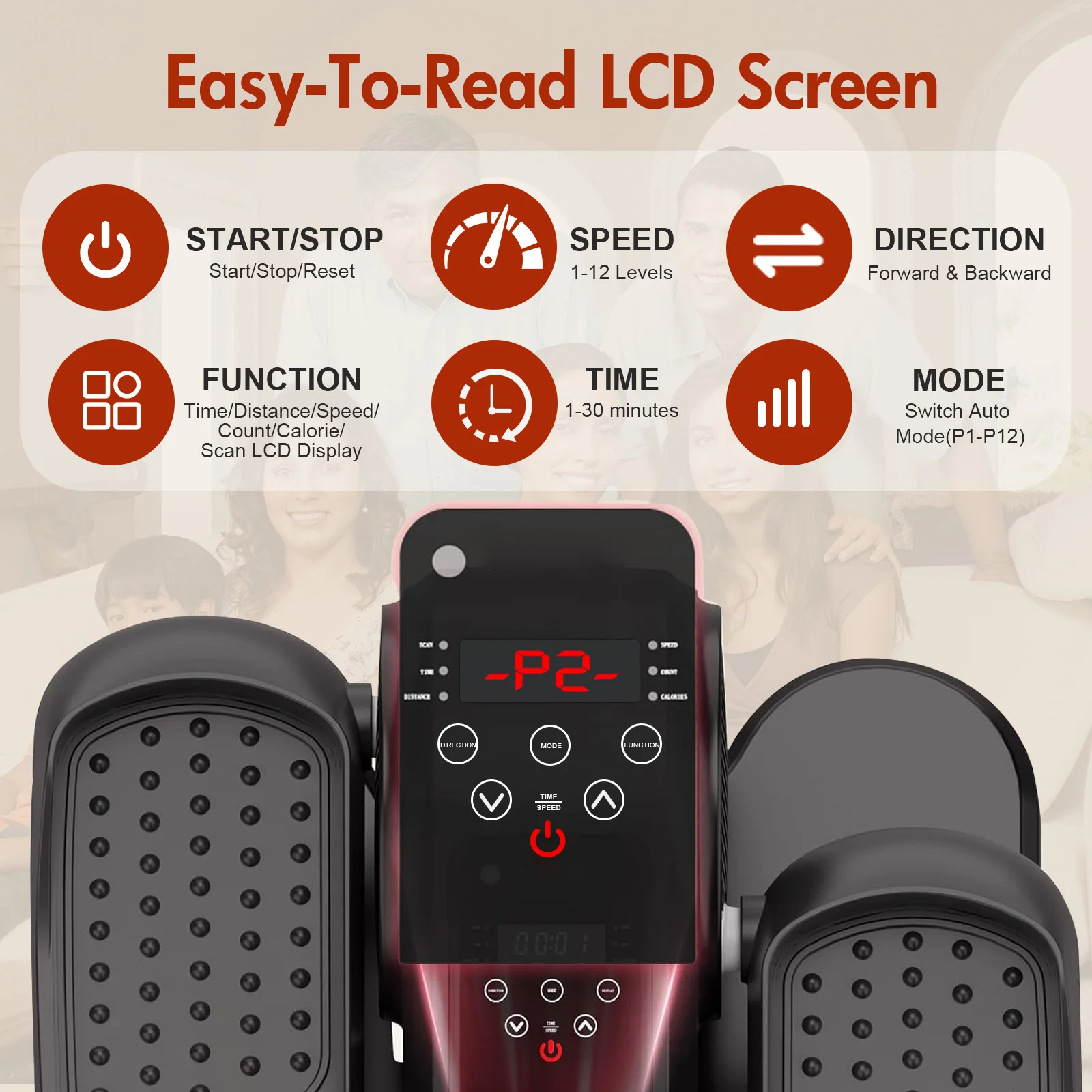Under Desk Elliptical – Quiet Motorised Seated Pedal Exerciser with LCD - close-up detail