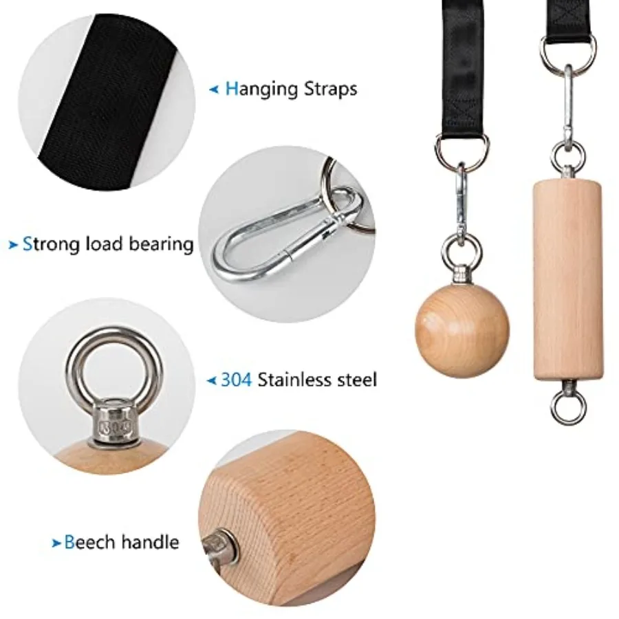 Wooden Pull Up Grips & Balls Set – Rock Climbing Holds Grip Strength Trainer - close-up detail