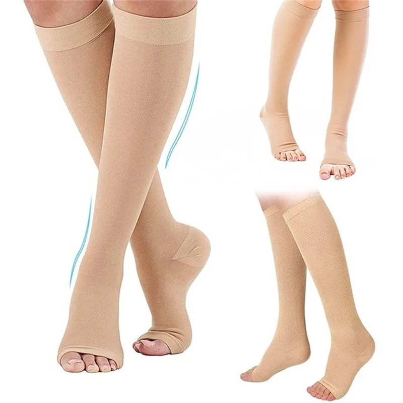 Toeless Compression Socks – Knee-High Support Stockings, S–XXL - color options