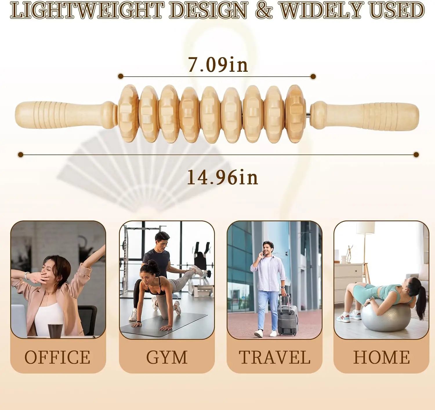 Wooden Fascia Massage Roller – Manual Trigger Point Muscle Roller - close-up detail