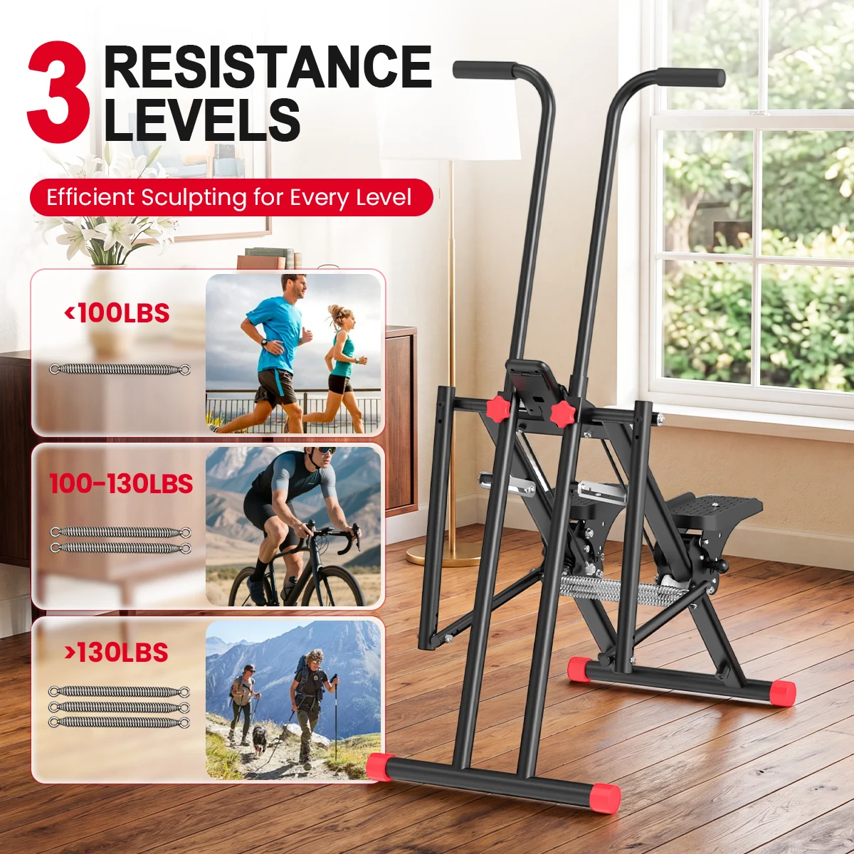 Vertical Stair Stepper – Quiet Home Cardio Climber with LCD & 3 Resistance Levels - in use